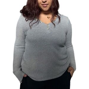 lucky brand ribbed henley top - heather grey